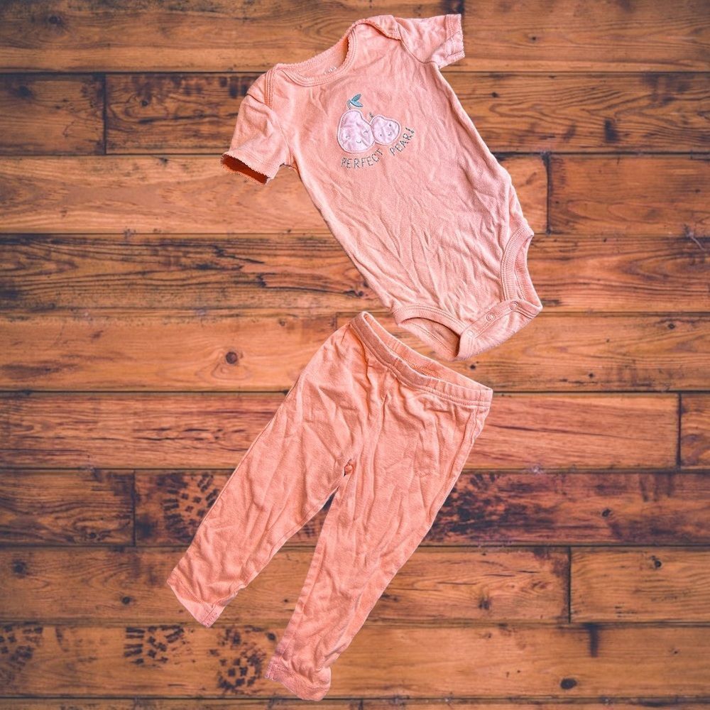 5 for $25🔥Baby Girls 12 Months Pink‎ "Perfect Pear" Matching Outfit - Picture 1 of 5